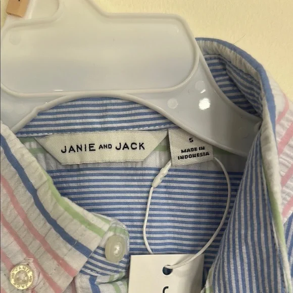 Janie and Jack Blue and Pink Button Down Shirt with Stripes size 5 NWT - Picture 3 of 4